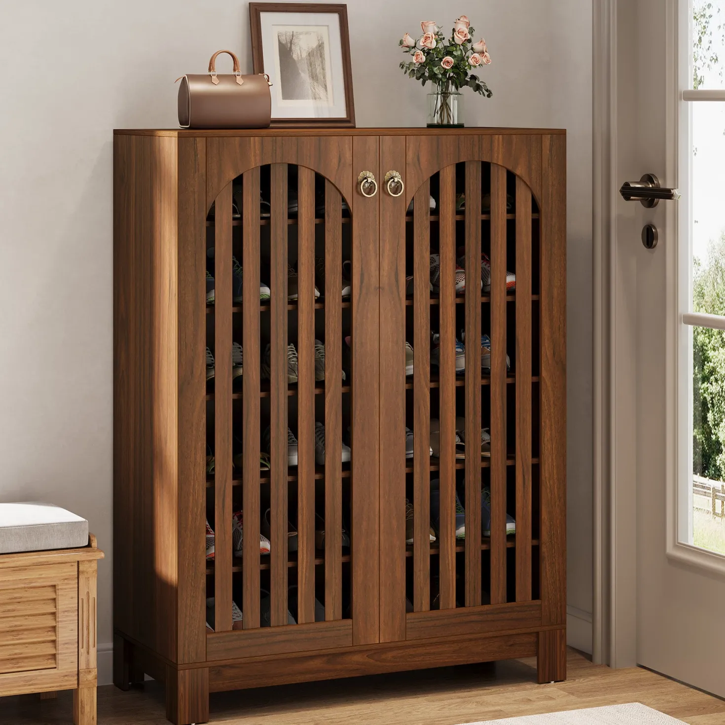 6-Tier Shoe Cabinet, Entryway Shoe Storage Rack with Airy Doors
