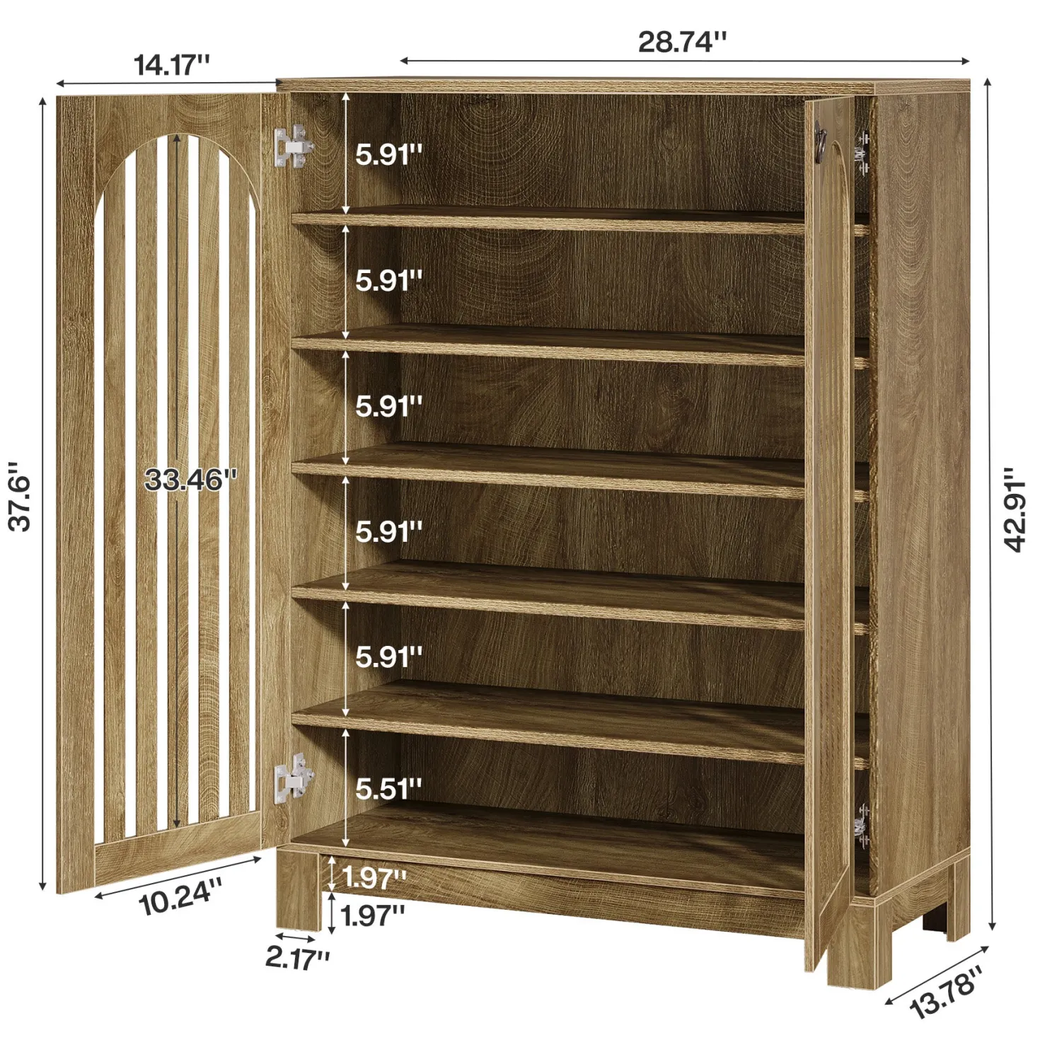 6-Tier Shoe Cabinet, Entryway Shoe Storage Rack with Airy Doors