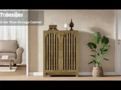 6-Tier Shoe Cabinet, Entryway Shoe Storage Rack with Airy Doors