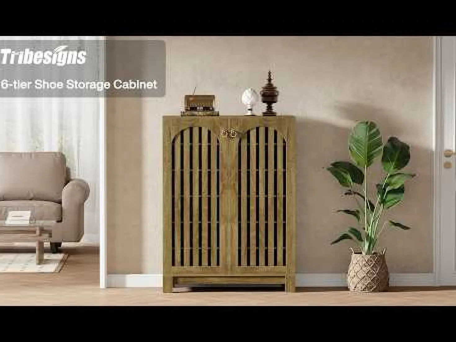 6-Tier Shoe Cabinet, Entryway Shoe Storage Rack with Airy Doors