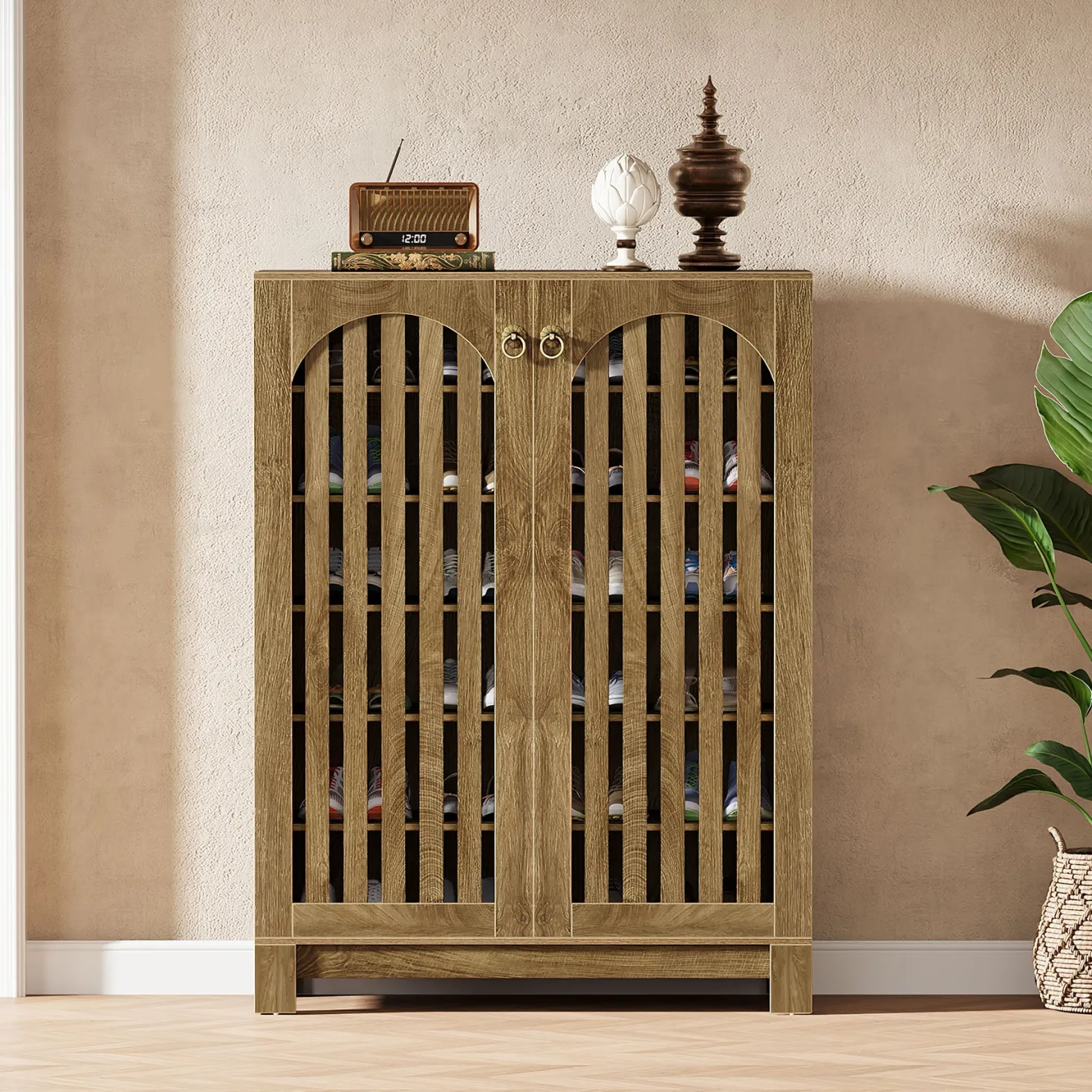 6-Tier Shoe Cabinet, Entryway Shoe Storage Rack with Airy Doors
