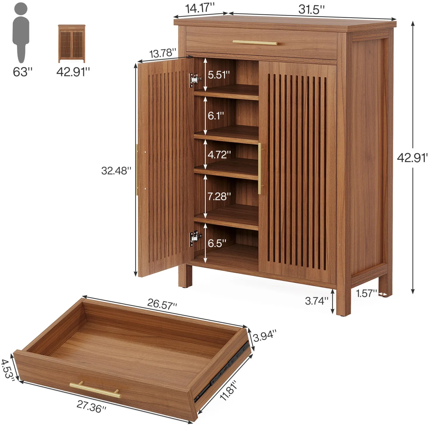5-Tier Shoe Cabinet, Freestanding Shoe Rack Organizer with Adjustable Shelves