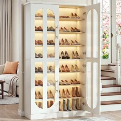 8-Tier Shoe Cabinet, Modern Shoe Organizer with Dimmable LED Lights & Acrylic Doors