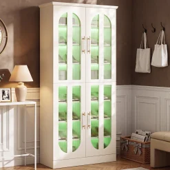 8-Tier Shoe Cabinet, Modern Shoe Organizer with Dimmable LED Lights & Acrylic Doors