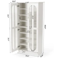 8-Tier Shoe Cabinet, Modern Shoe Organizer with Dimmable LED Lights & Acrylic Doors
