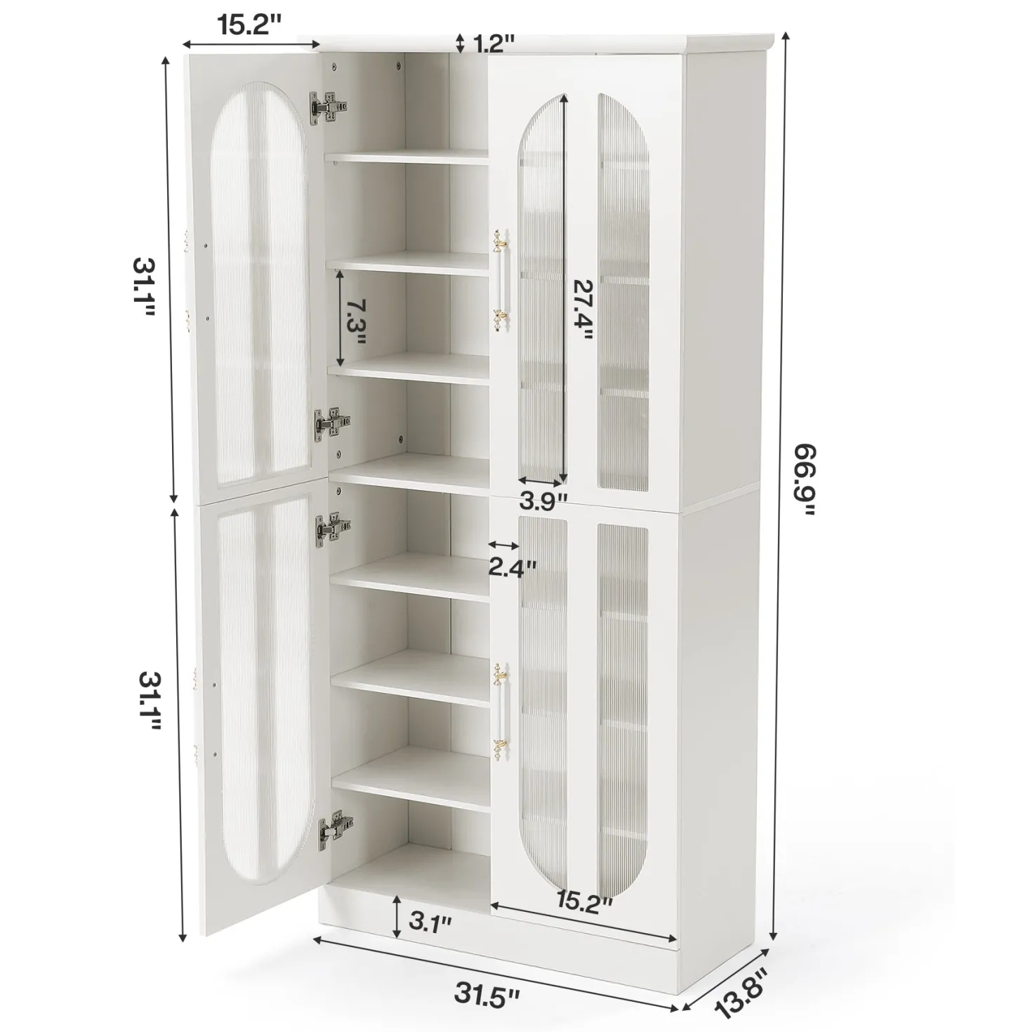 8-Tier Shoe Cabinet, Modern Shoe Organizer with Dimmable LED Lights & Acrylic Doors
