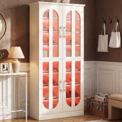 8-Tier Shoe Cabinet, Modern Shoe Organizer with Dimmable LED Lights & Acrylic Doors