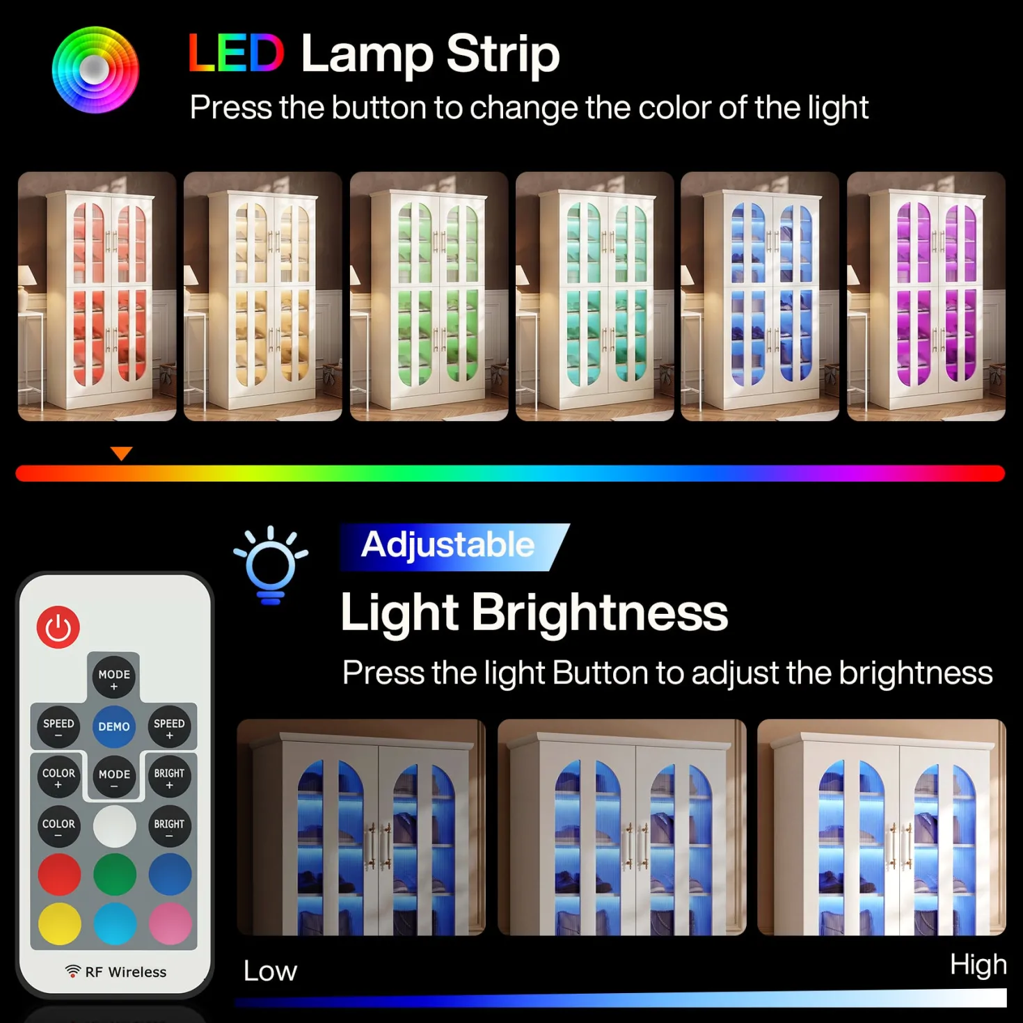 8-Tier Shoe Cabinet, Modern Shoe Organizer with Dimmable LED Lights & Acrylic Doors