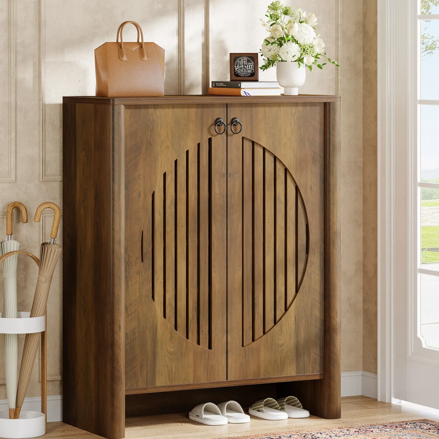 5-Tier Shoe Cabinet with Doors, Shoe Storage Organizer with Removable Shelf