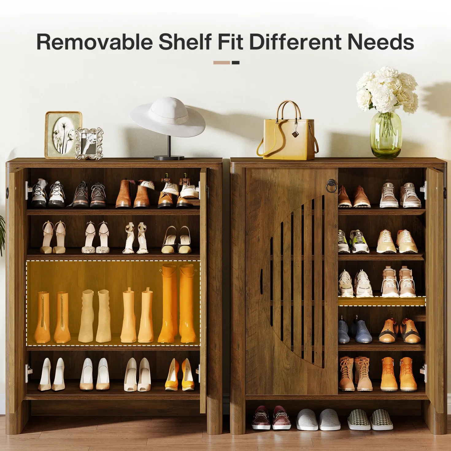 5-Tier Shoe Cabinet with Doors, Shoe Storage Organizer with Removable Shelf