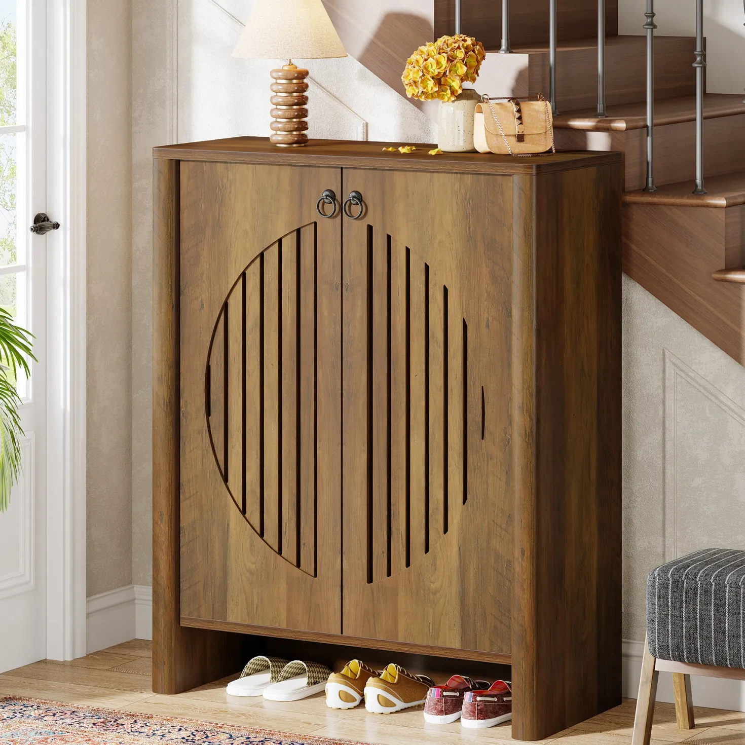5-Tier Shoe Cabinet with Doors, Shoe Storage Organizer with Removable Shelf