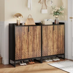5-Tier Shoe Cabinet with Doors, Freestanding Wood Shoe Organizer for Entryway