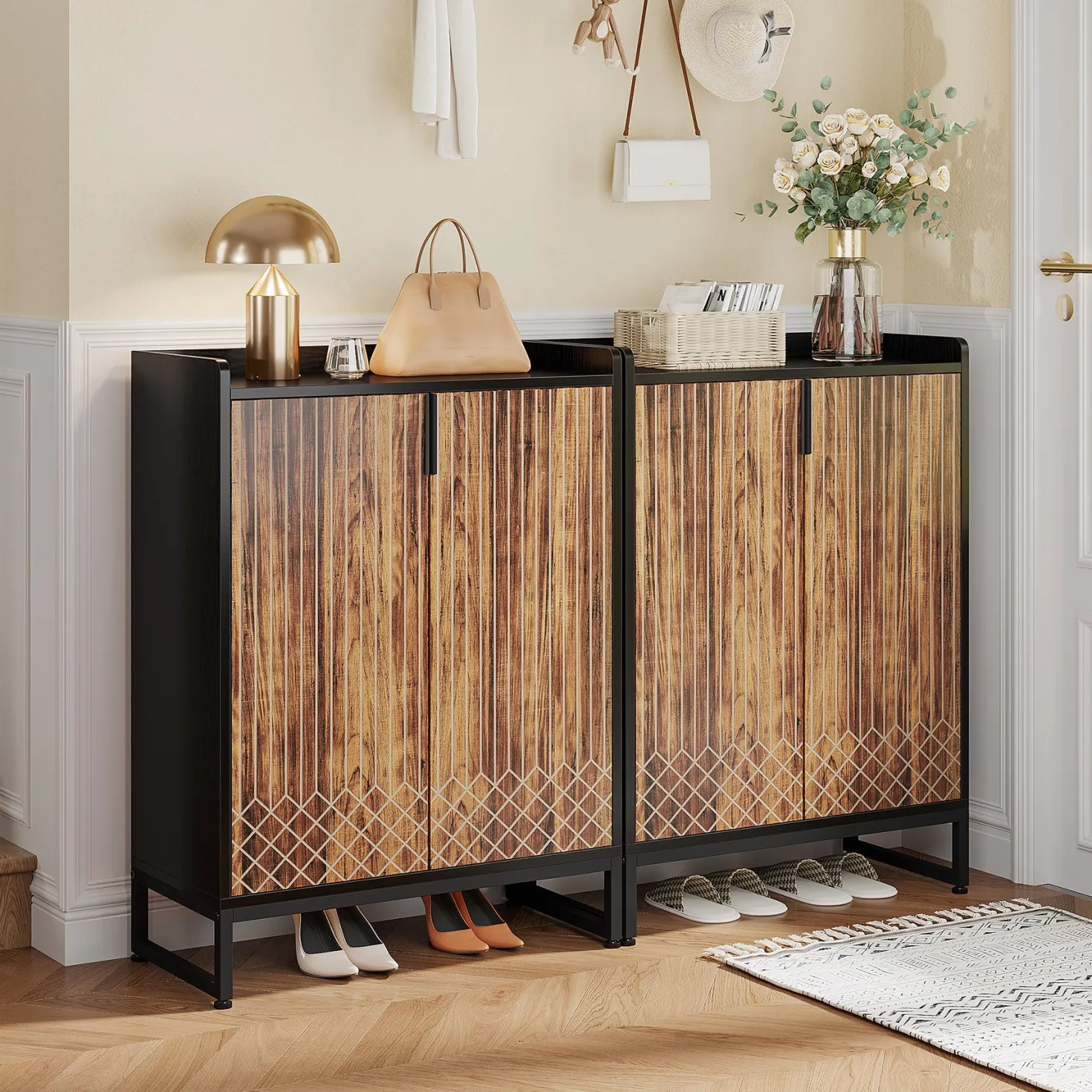 5-Tier Shoe Cabinet with Doors, Freestanding Wood Shoe Organizer for Entryway