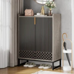 5-Tier Shoe Cabinet with Doors, Freestanding Wood Shoe Organizer for Entryway