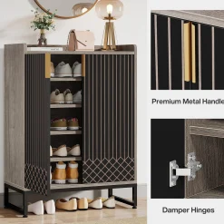 5-Tier Shoe Cabinet with Doors, Freestanding Wood Shoe Organizer for Entryway