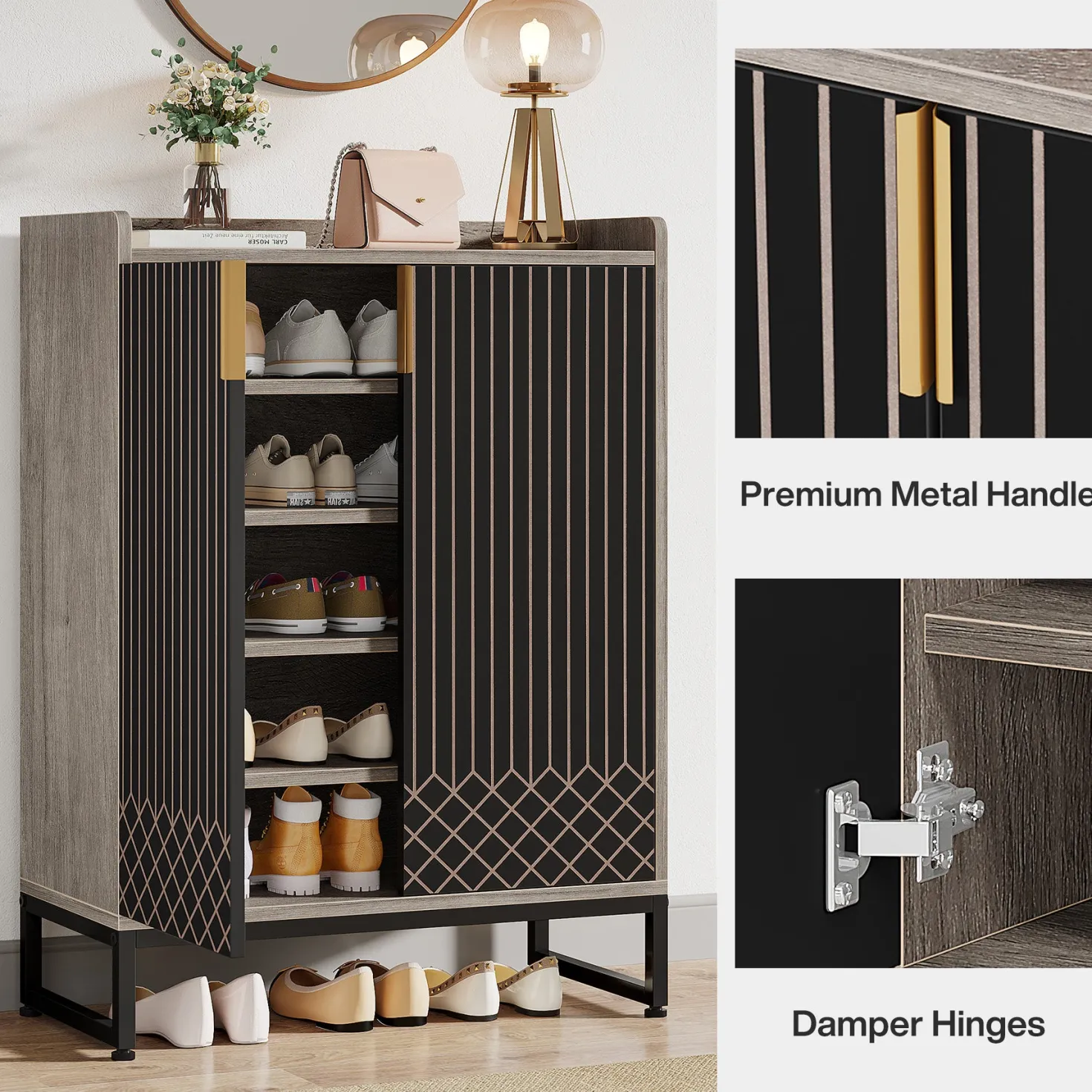 5-Tier Shoe Cabinet with Doors, Freestanding Wood Shoe Organizer for Entryway