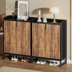 5-Tier Shoe Cabinet with Doors, Freestanding Wood Shoe Organizer for Entryway
