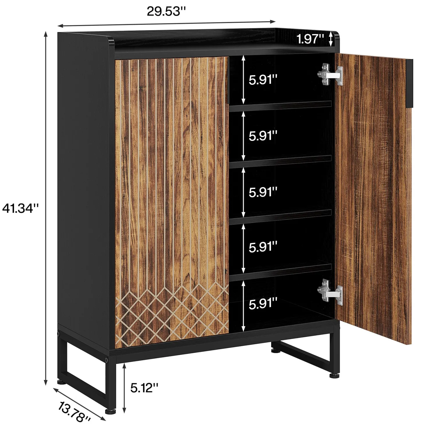 5-Tier Shoe Cabinet with Doors, Freestanding Wood Shoe Organizer for Entryway