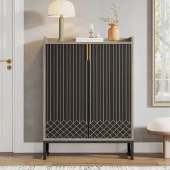 5-Tier Shoe Cabinet with Doors, Freestanding Wood Shoe Organizer for Entryway