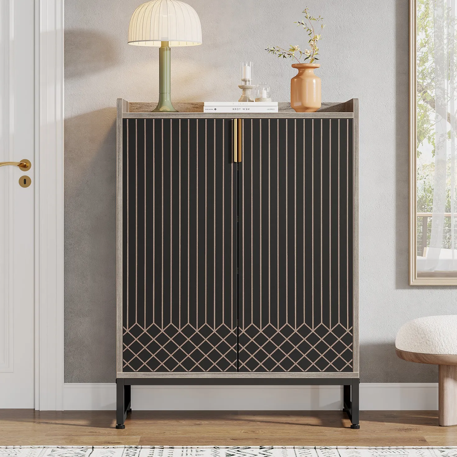 5-Tier Shoe Cabinet with Doors, Freestanding Wood Shoe Organizer for Entryway
