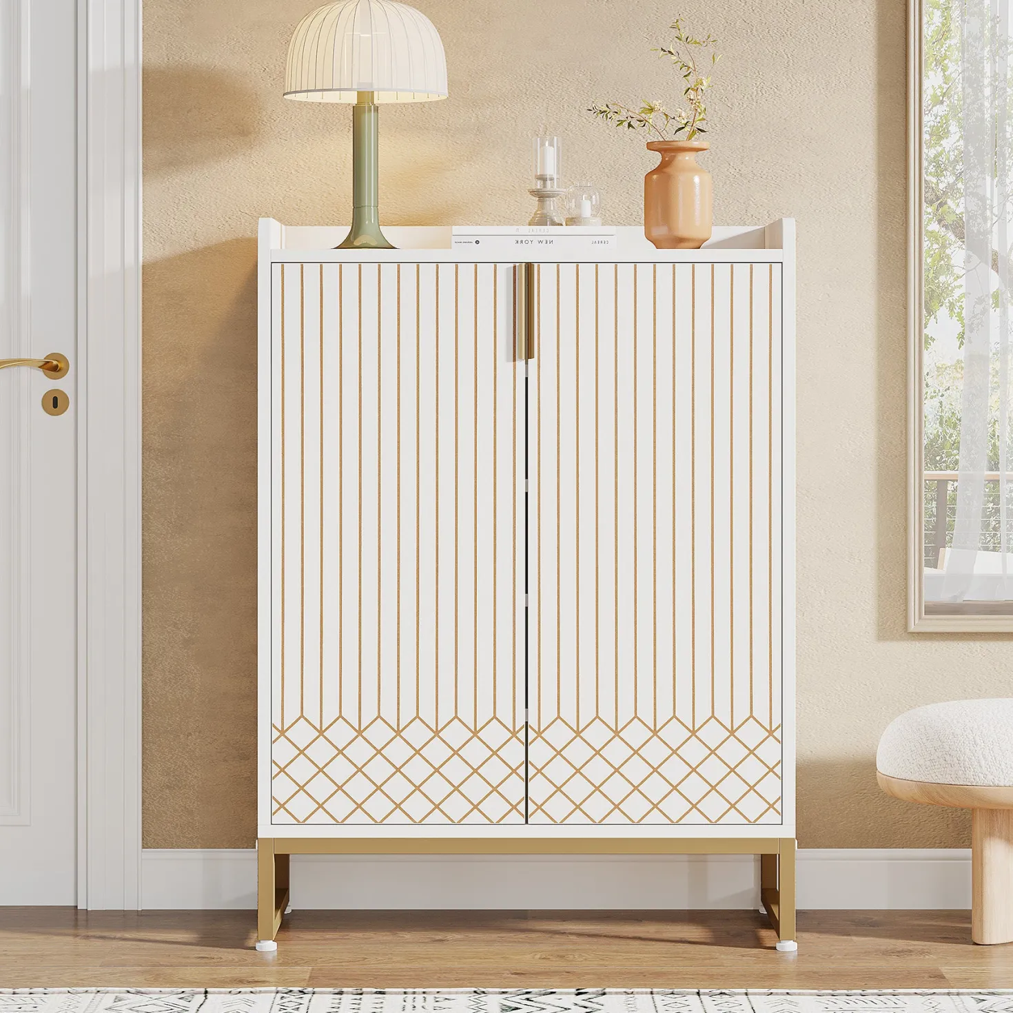 5-Tier Shoe Cabinet with Doors, Freestanding Wood Shoe Organizer for Entryway