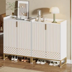 5-Tier Shoe Cabinet with Doors, Freestanding Wood Shoe Organizer for Entryway