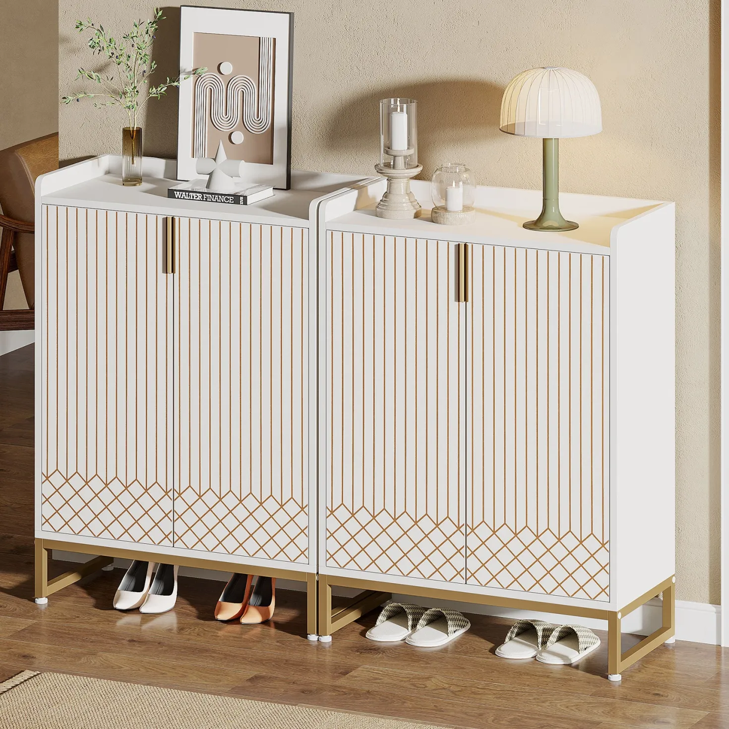 5-Tier Shoe Cabinet with Doors, Freestanding Wood Shoe Organizer for Entryway