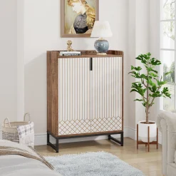 5-Tier Shoe Cabinet with Doors, Freestanding Wood Shoe Organizer for Entryway