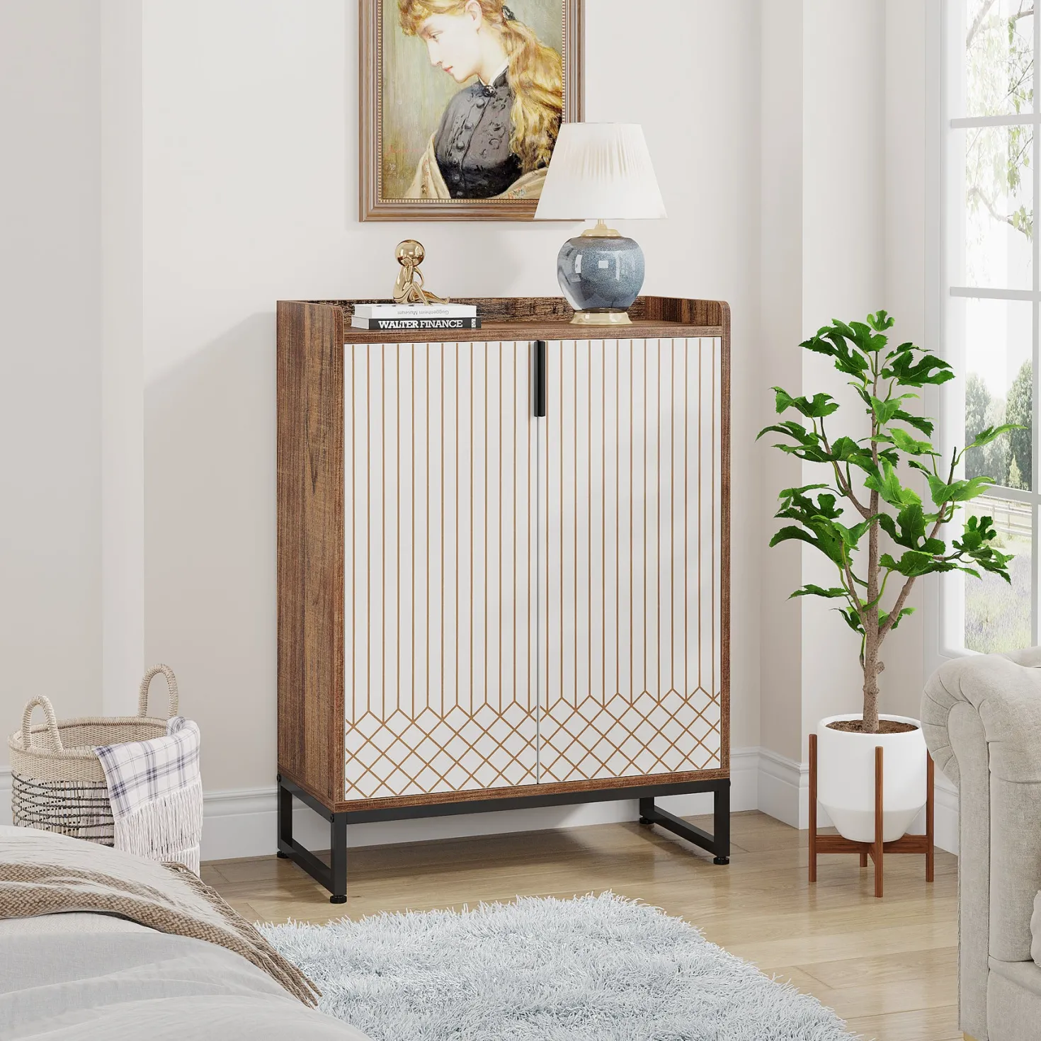 5-Tier Shoe Cabinet with Doors, Freestanding Wood Shoe Organizer for Entryway