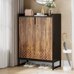 5-Tier Shoe Cabinet with Doors, Freestanding Wood Shoe Organizer for Entryway