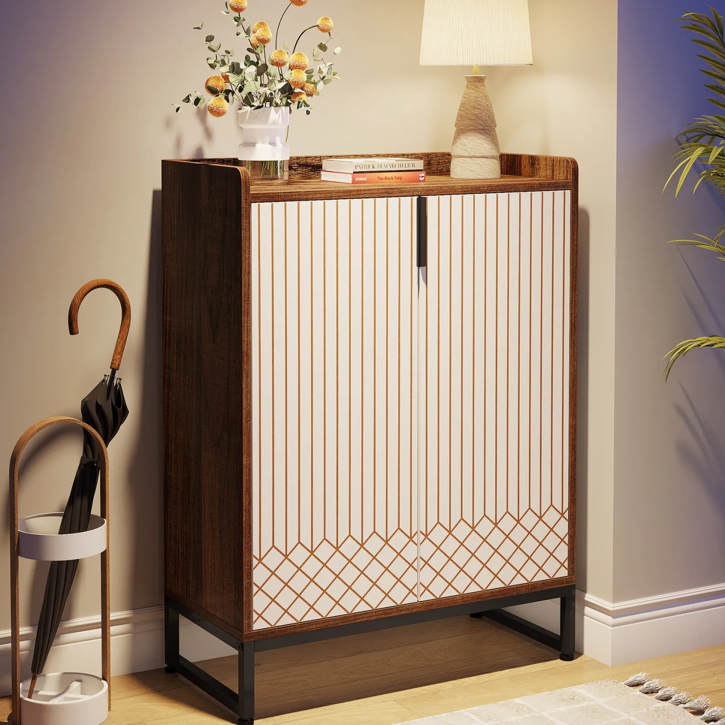 5-Tier Shoe Cabinet with Doors, Freestanding Wood Shoe Organizer for Entryway