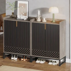 5-Tier Shoe Cabinet with Doors, Freestanding Wood Shoe Organizer for Entryway