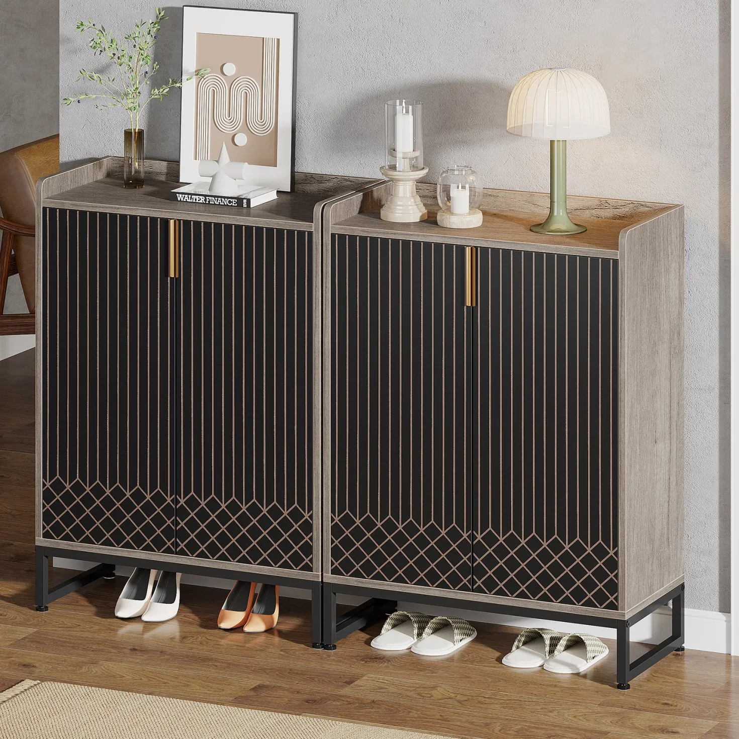 5-Tier Shoe Cabinet with Doors, Freestanding Wood Shoe Organizer for Entryway