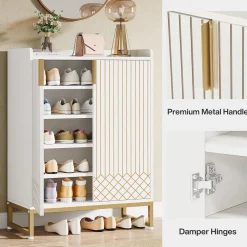 5-Tier Shoe Cabinet with Doors, Freestanding Wood Shoe Organizer for Entryway