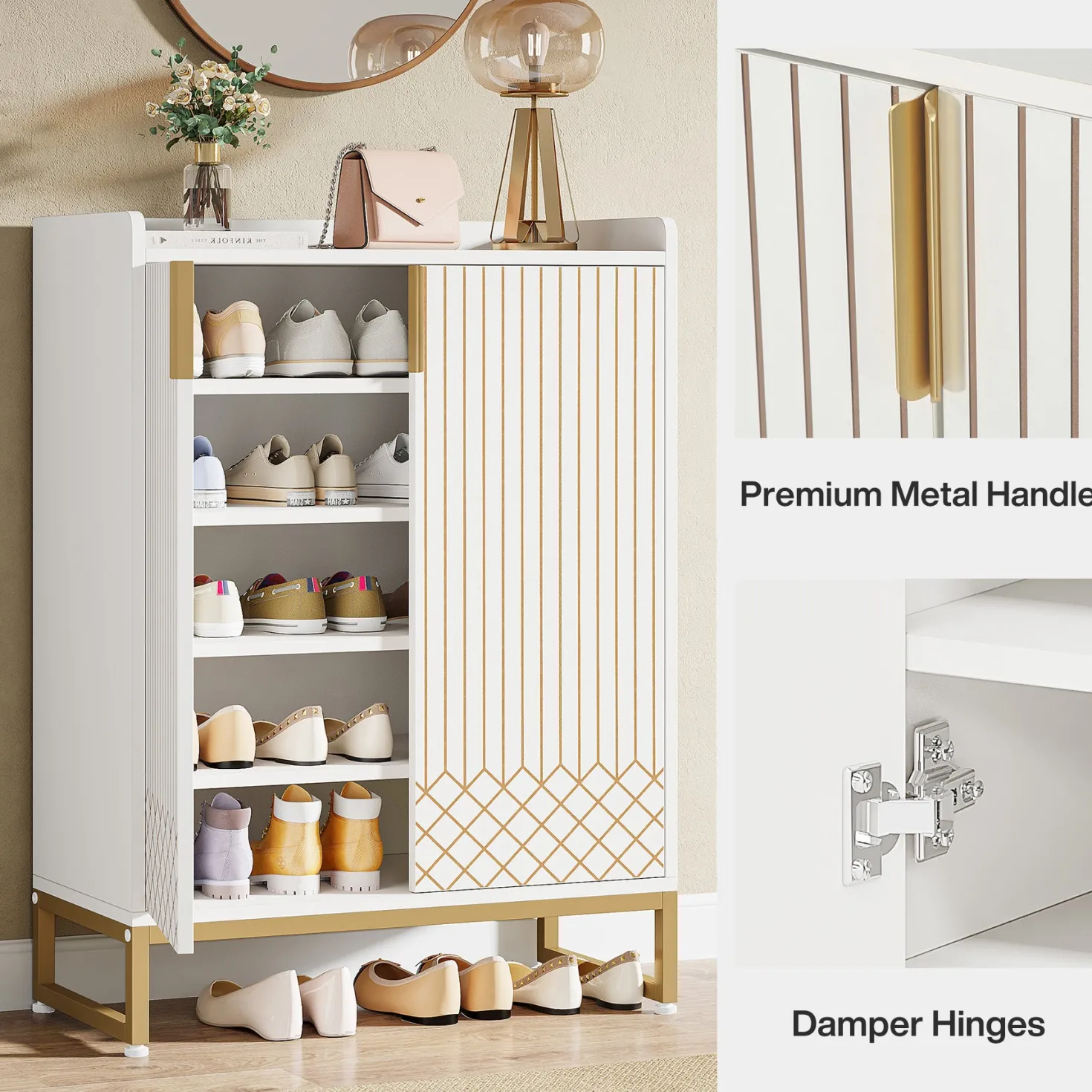 5-Tier Shoe Cabinet with Doors, Freestanding Wood Shoe Organizer for Entryway