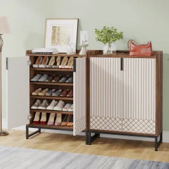 5-Tier Shoe Cabinet with Doors, Freestanding Wood Shoe Organizer for Entryway