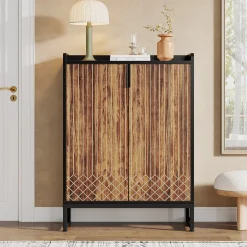 5-Tier Shoe Cabinet with Doors, Freestanding Wood Shoe Organizer for Entryway