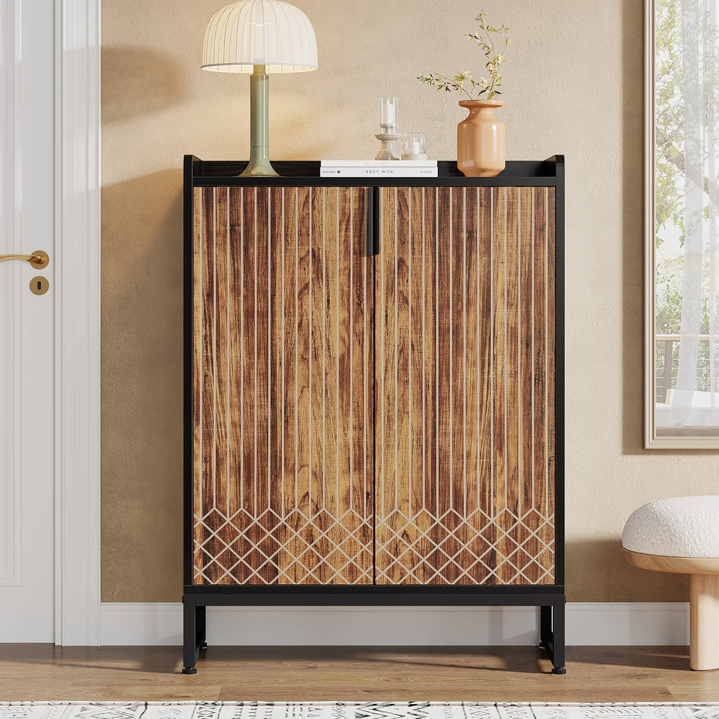 5-Tier Shoe Cabinet with Doors, Freestanding Wood Shoe Organizer for Entryway