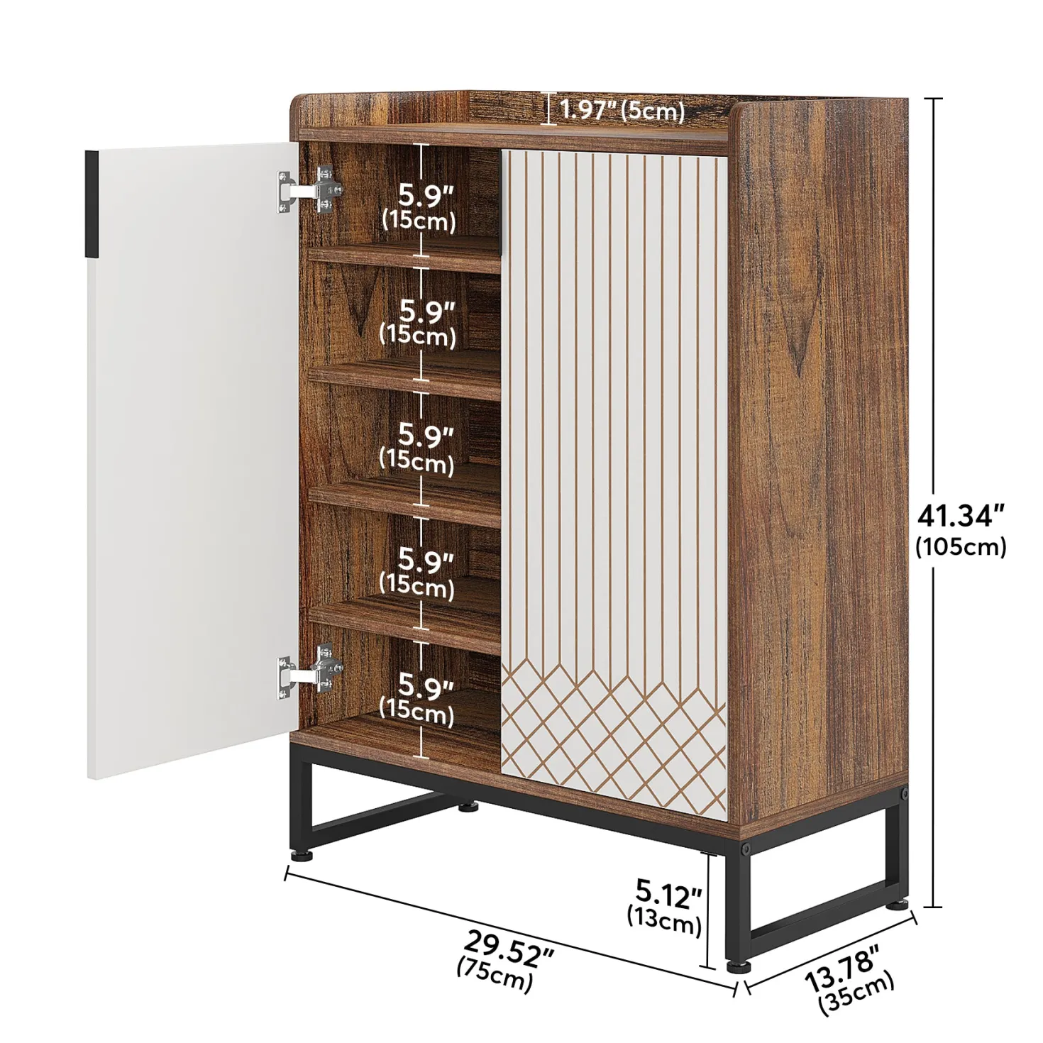 5-Tier Shoe Cabinet with Doors, Freestanding Wood Shoe Organizer for Entryway