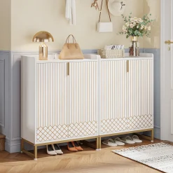 5-Tier Shoe Cabinet with Doors, Freestanding Wood Shoe Organizer for Entryway