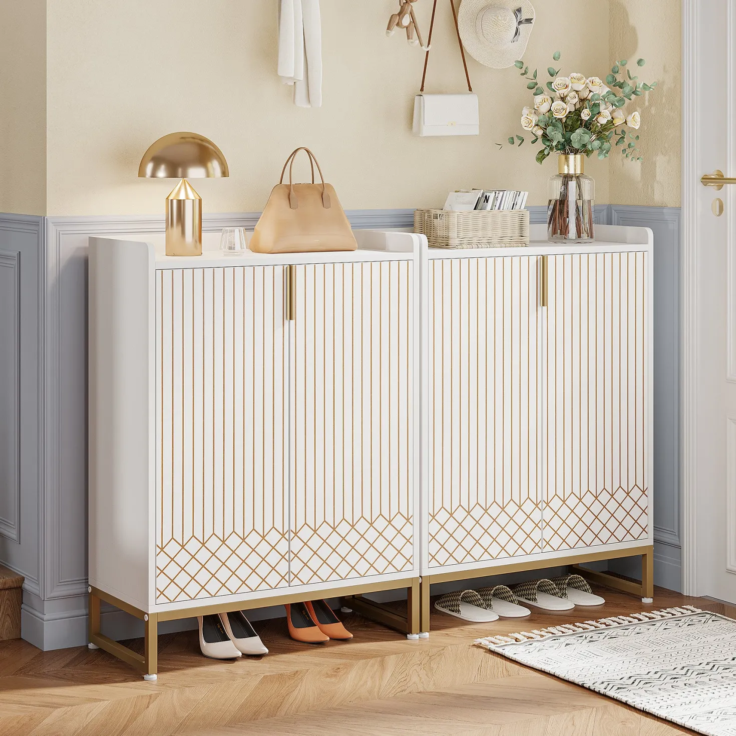 5-Tier Shoe Cabinet with Doors, Freestanding Wood Shoe Organizer for Entryway