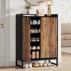 5-Tier Shoe Cabinet with Doors, Freestanding Wood Shoe Organizer for Entryway