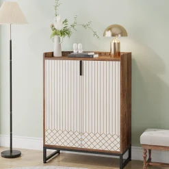 5-Tier Shoe Cabinet with Doors, Freestanding Wood Shoe Organizer for Entryway