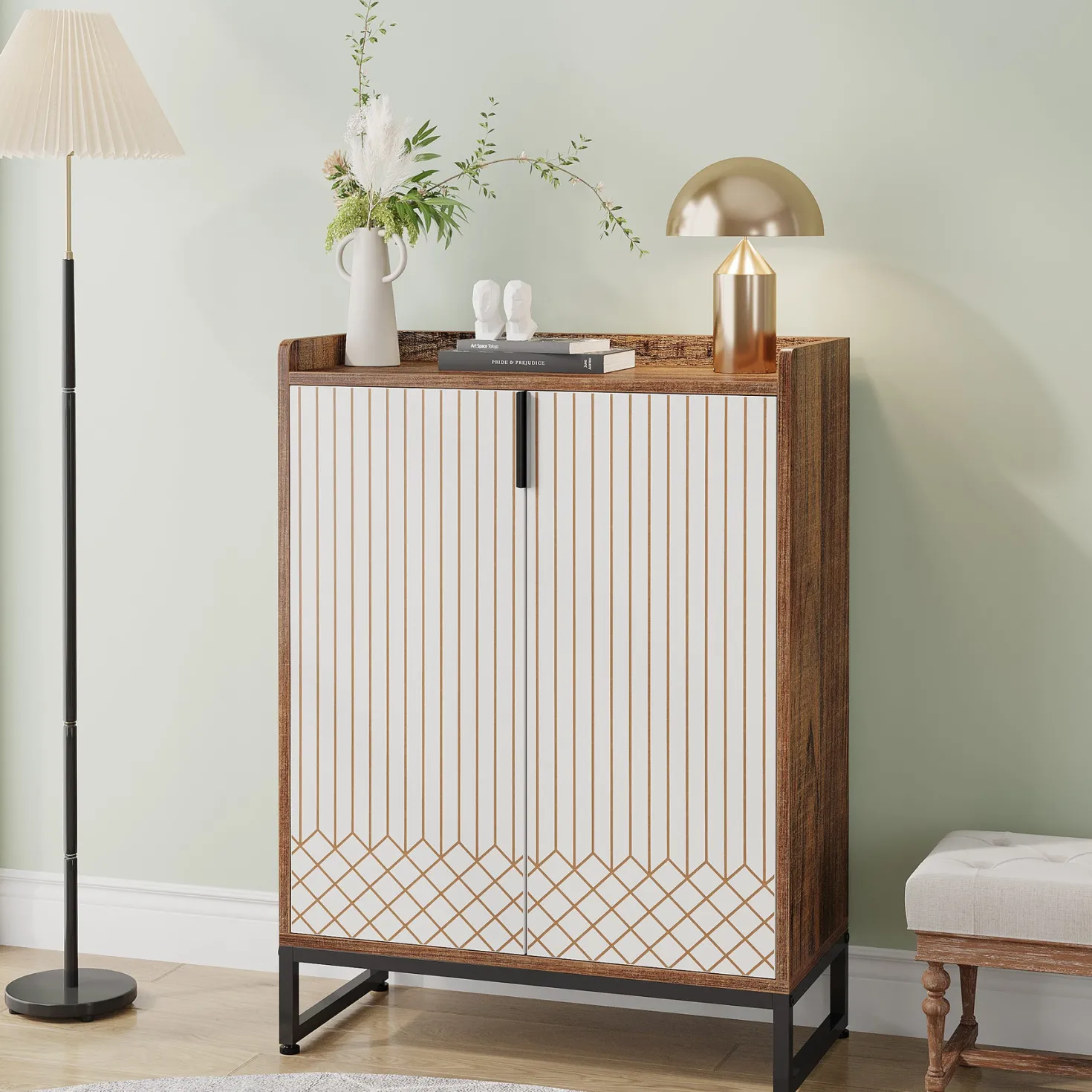 5-Tier Shoe Cabinet with Doors, Freestanding Wood Shoe Organizer for Entryway