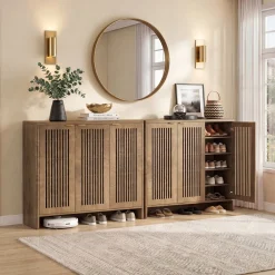 5-Tier Shoe Cabinet with Doors, Wooden Shoe Storage for 25-30 Pairs with Adjustable Shelves