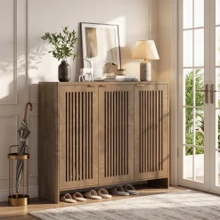 5-Tier Shoe Cabinet with Doors, Wooden Shoe Storage for 25-30 Pairs with Adjustable Shelves