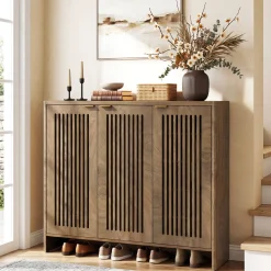 5-Tier Shoe Cabinet with Doors, Wooden Shoe Storage for 25-30 Pairs with Adjustable Shelves
