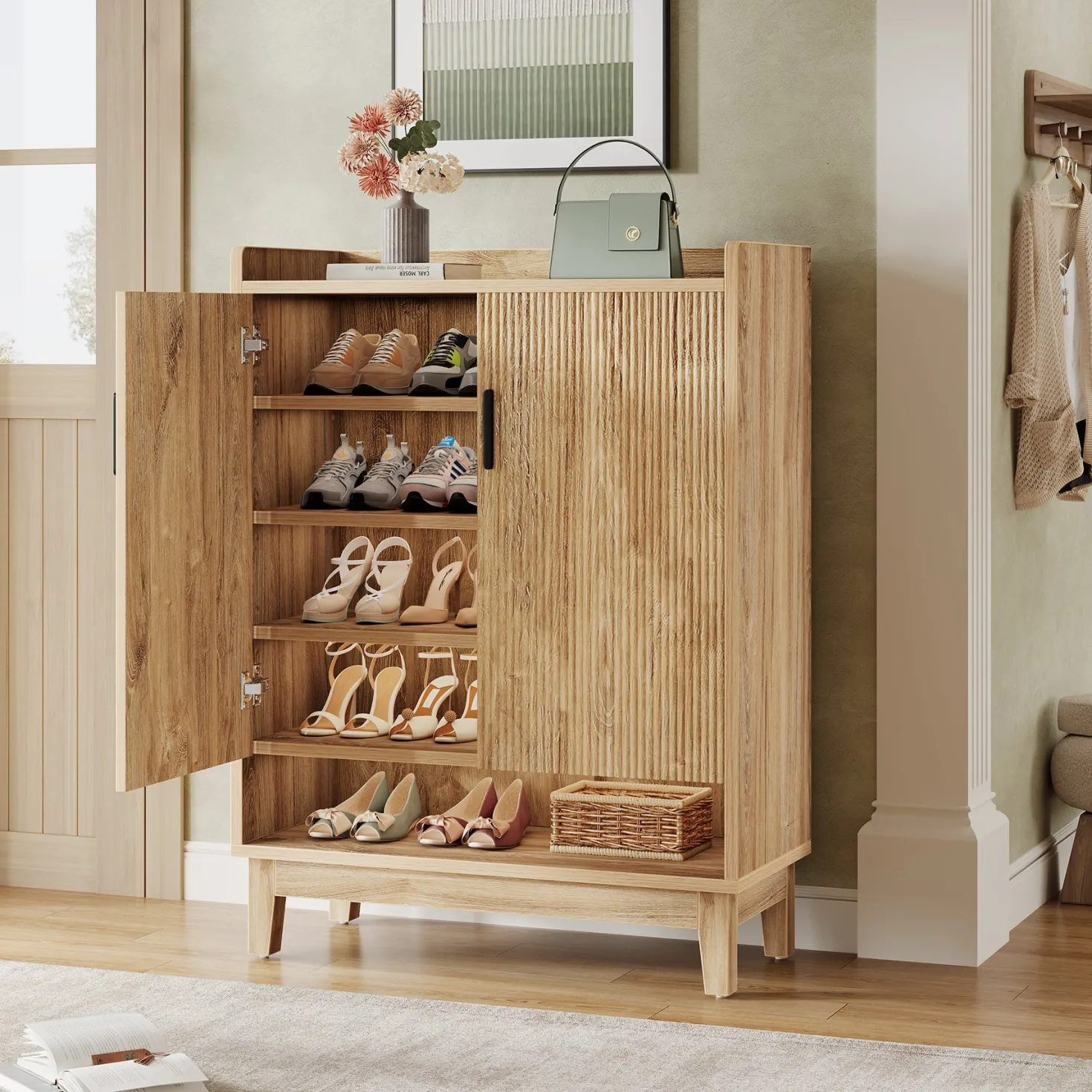 5-Tier Shoe Cabinet with Doors, 20-Pair Entryway Shoe Organizer Rack