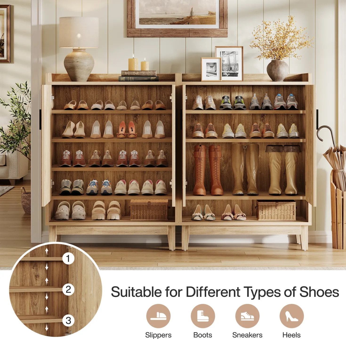 5-Tier Shoe Cabinet with Doors, 20-Pair Entryway Shoe Organizer Rack