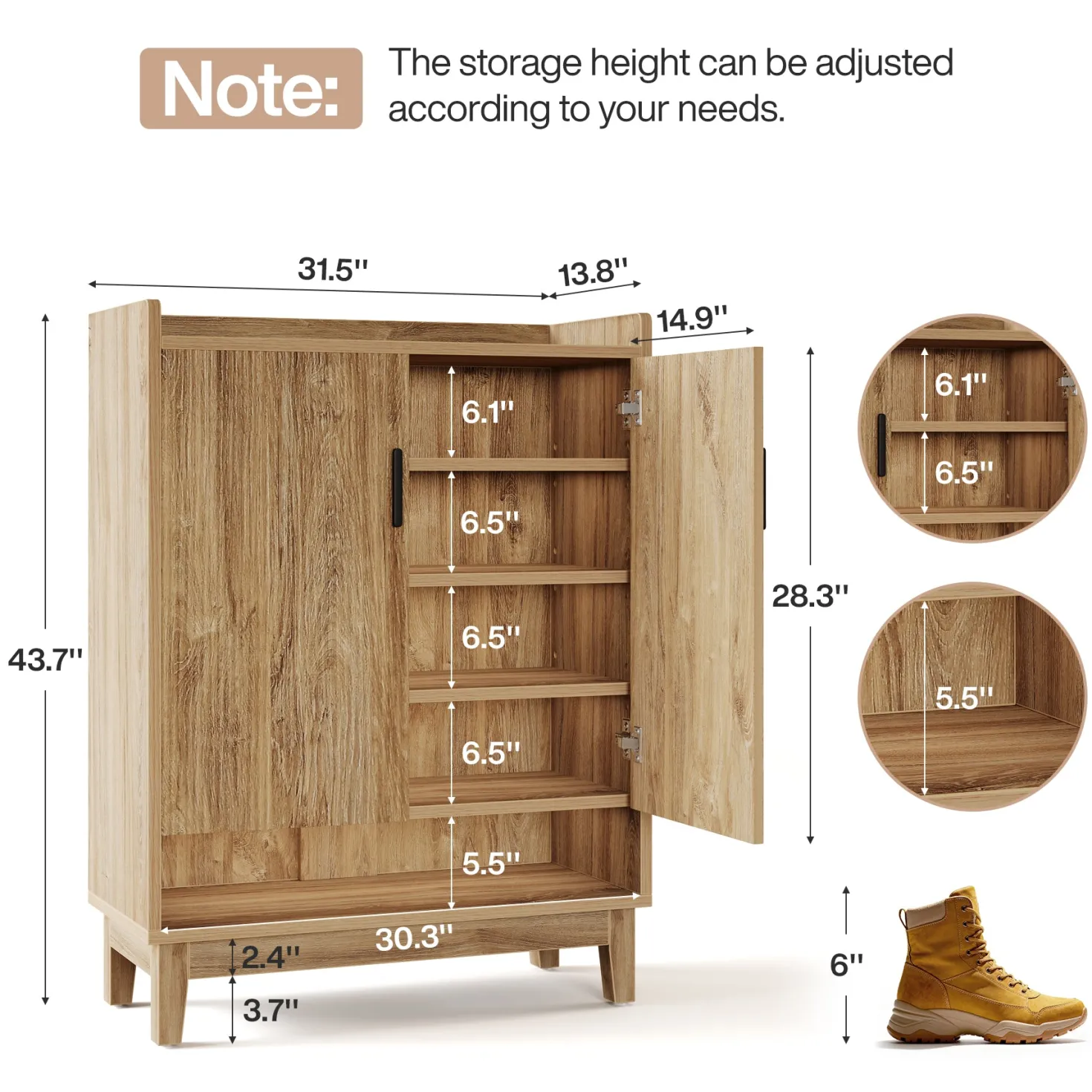 5-Tier Shoe Cabinet with Doors, 20-Pair Entryway Shoe Organizer Rack